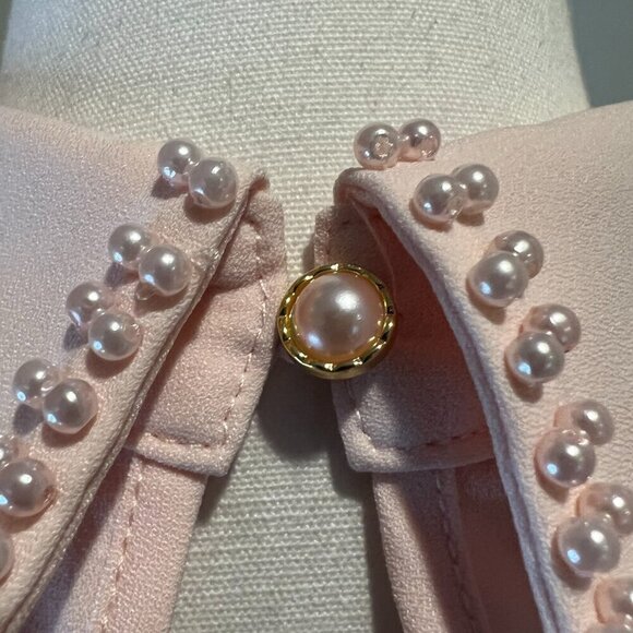 Catherine Malandrino Pink Pearl Beaded Collared Short Sleeve Blouse, Size Small - Picture 12 of 14
